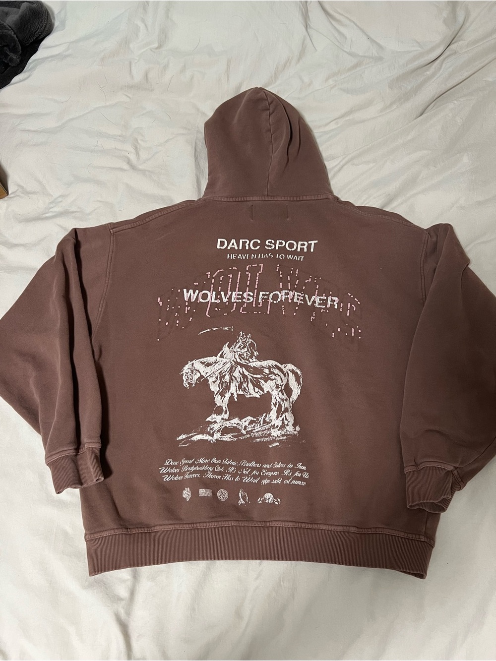 Darc Sport Wolves Forever Heaven Has to Wait Hoodie Mauve Brown Size L